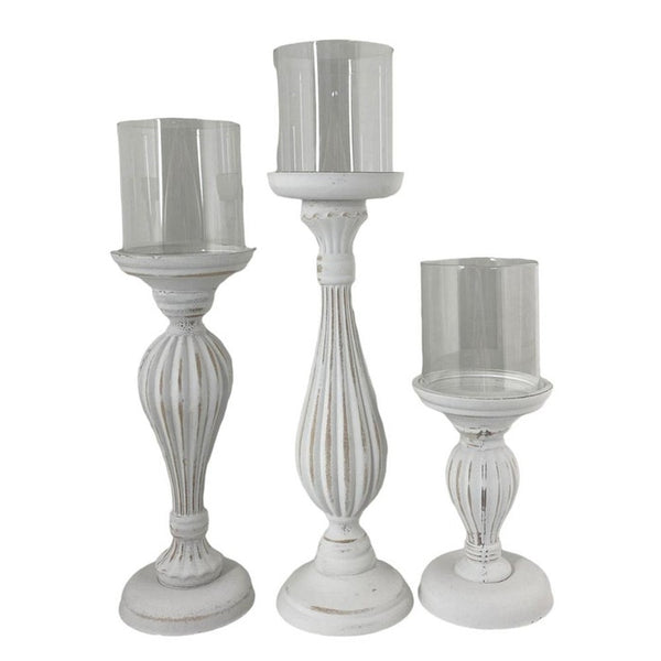 HOME Candelabro modern 3pz  blanco con vidrio
