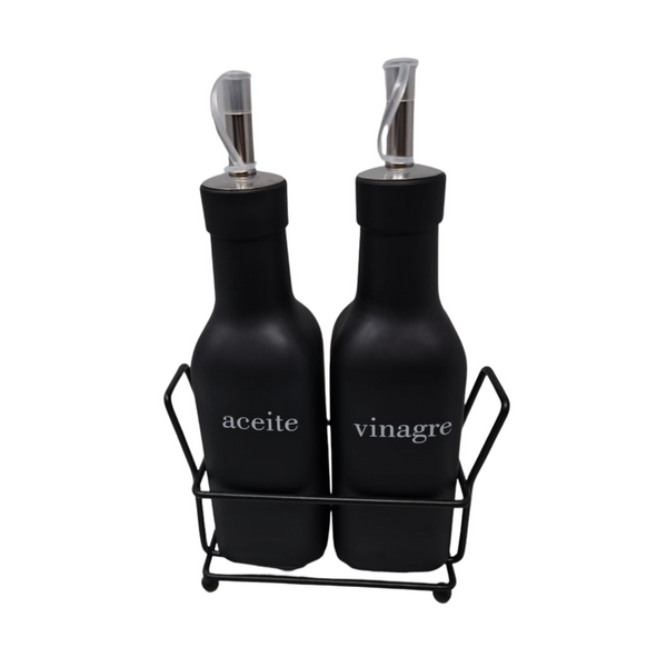 HOME Set 3pz Aceitero & vinagrera negro
